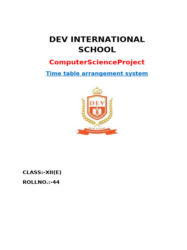Timetable Arrangement System Project | PDF | Science | Computing