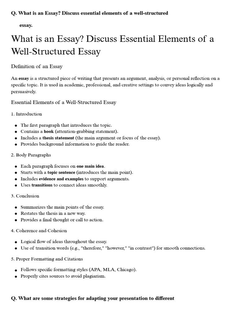 Essential Elements of a Well-Structured Essay | PDF | Essays | Narrative