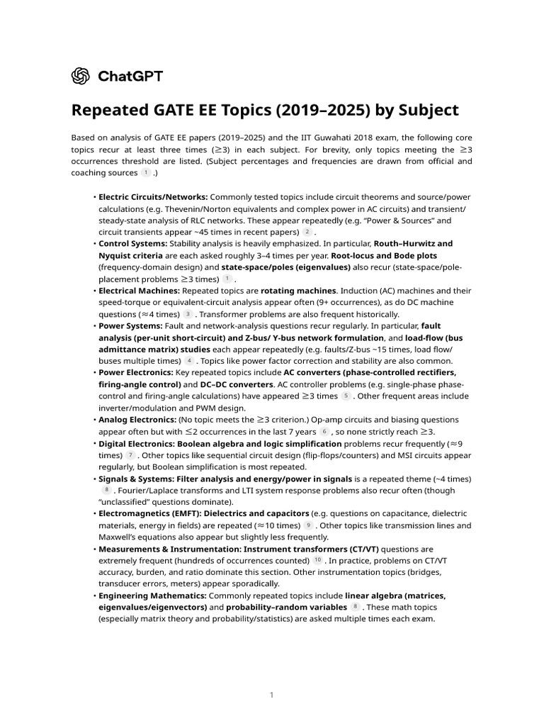 GATE EE Repeated Topics Analysis 2025 | PDF | Matrix (Mathematics ...