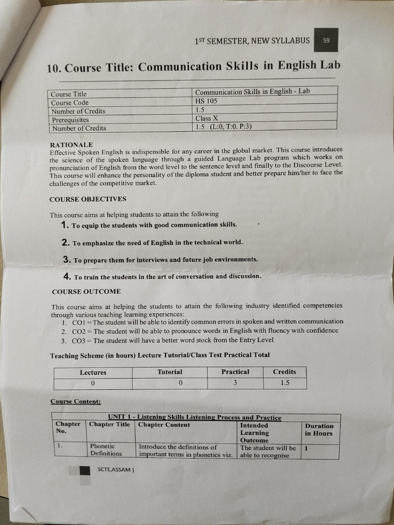 1st Sem English (Lab) Syllabus | PDF