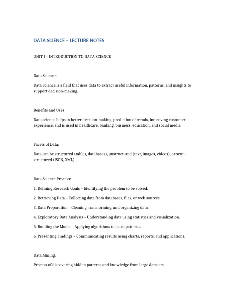 Data Science Lecture Notes | PDF | Data | Data Science