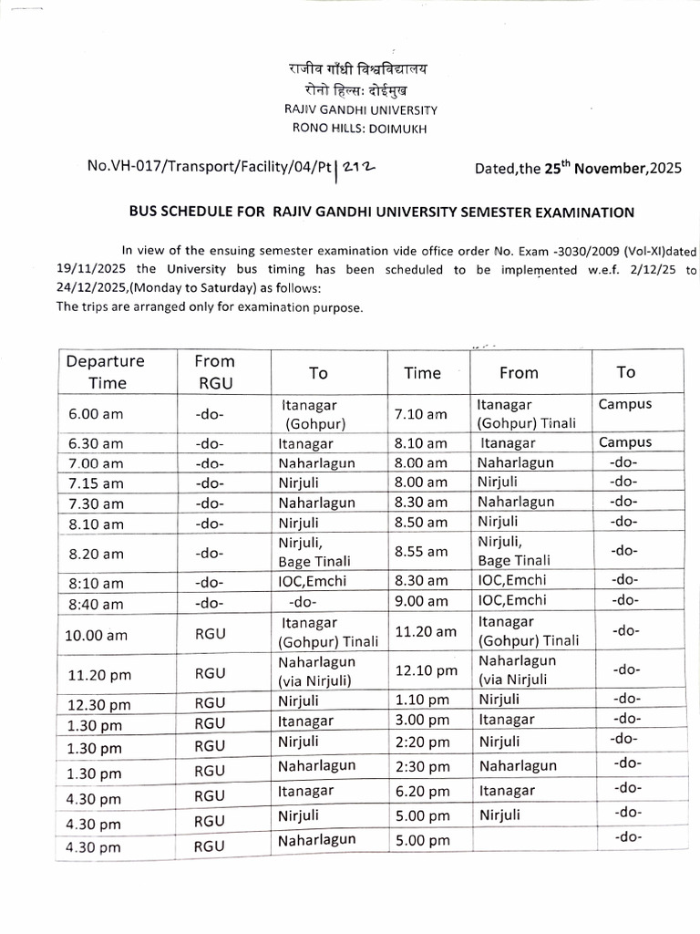 Bus Schedule for Semester Examination | PDF | Chess Theory | Chess