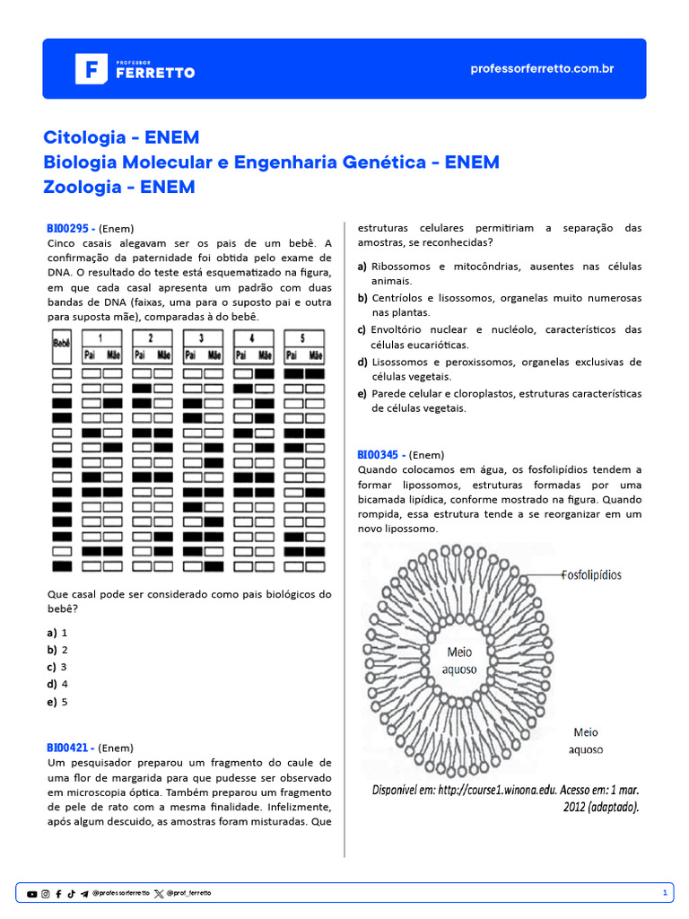 Questões de Biologia para o ENEM | PDF | DNA | Gene