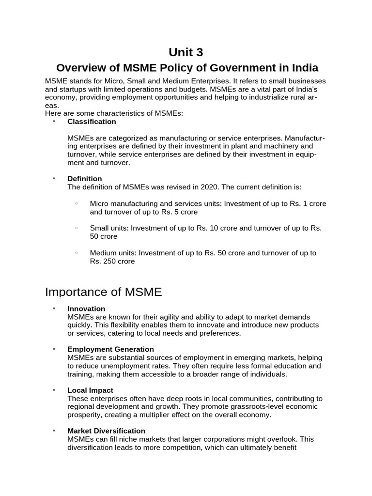 MSME Policy Overview in India | PDF