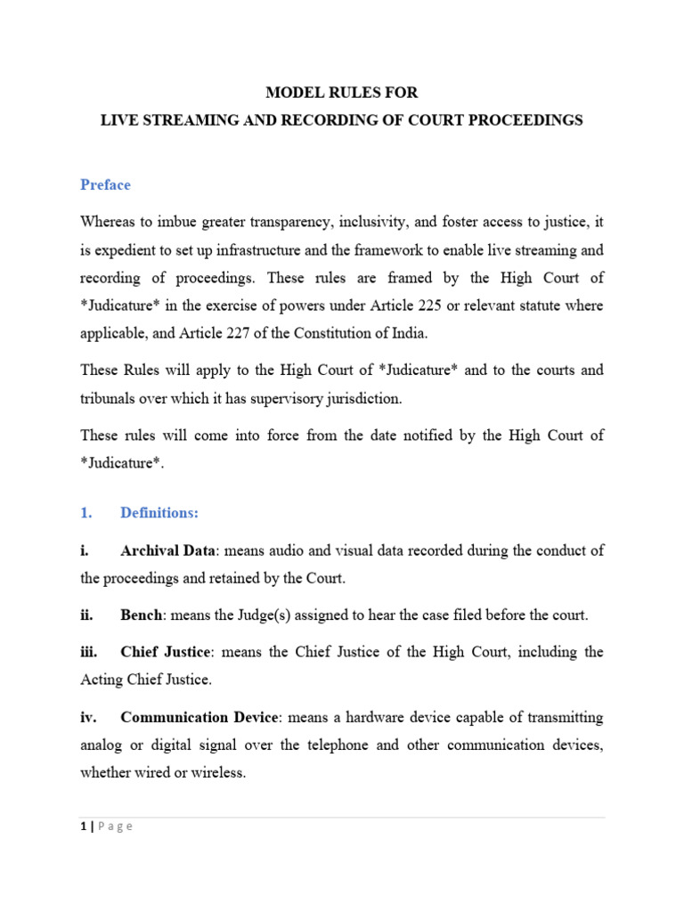 Court Live Streaming Rules India | PDF | Public Law | Justice