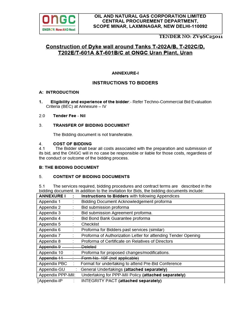 ONGC Tender ZV9SC25011 Guidelines | PDF | Value Added Tax | Limited ...