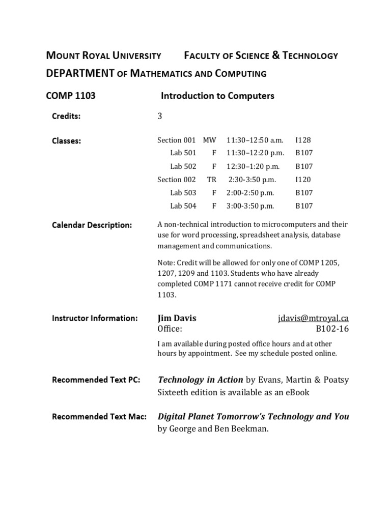 COMP 1103: Intro to Computers Course Guide | PDF | Academic Dishonesty ...