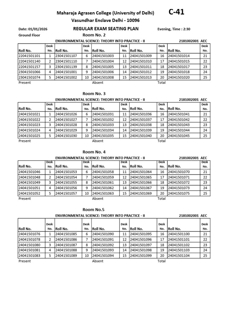 Environmental Science Exam Seating Plan | PDF