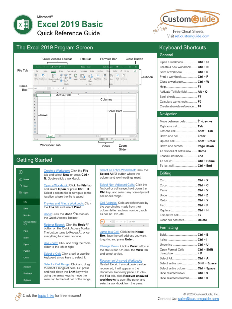 Excel 2019 Basic Quick Reference Guide | PDF | Microsoft Excel | Software