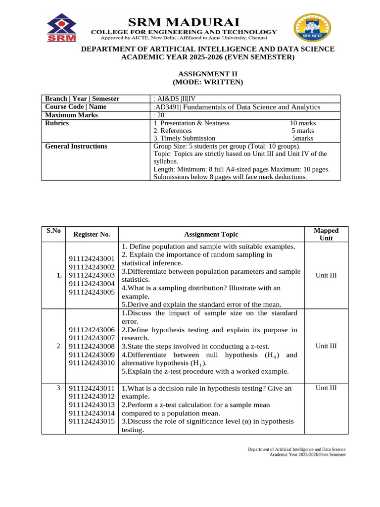 Data Science Assignment II Guidelines | PDF | Analysis Of Variance ...