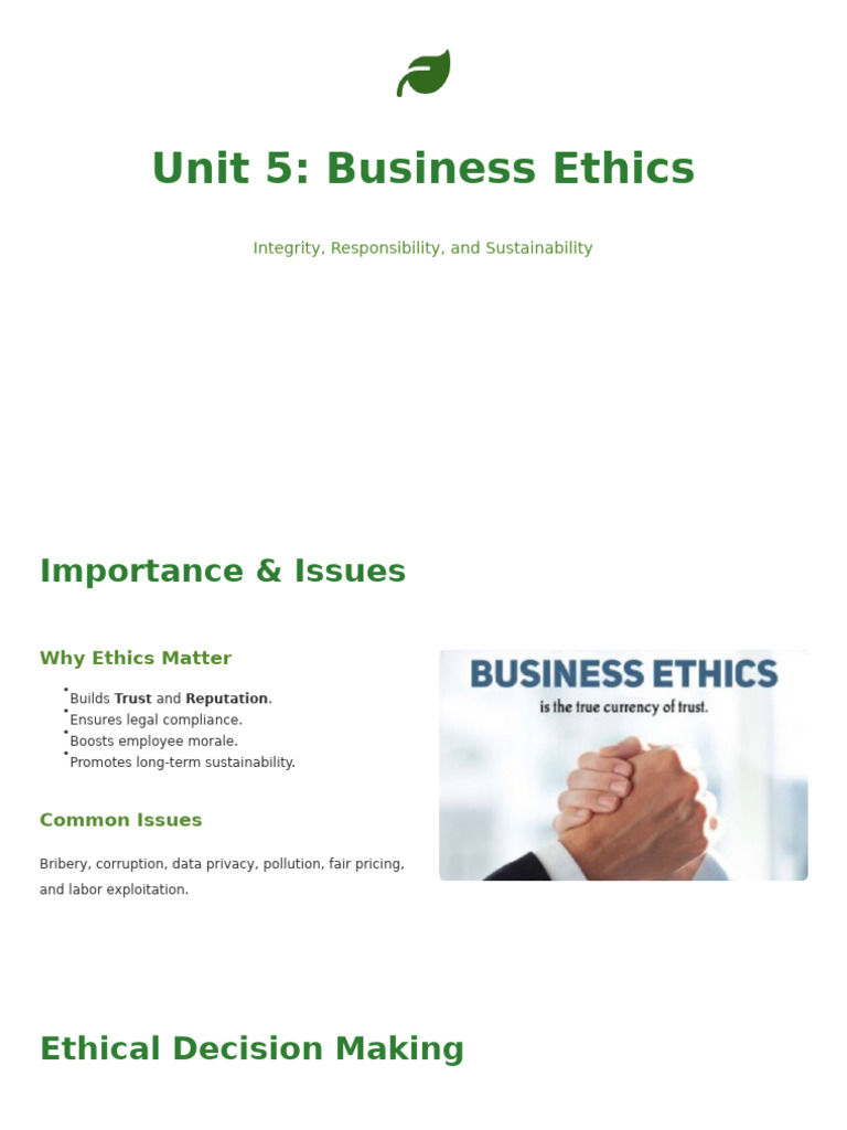 Unit 5 - Business Ethics | PDF