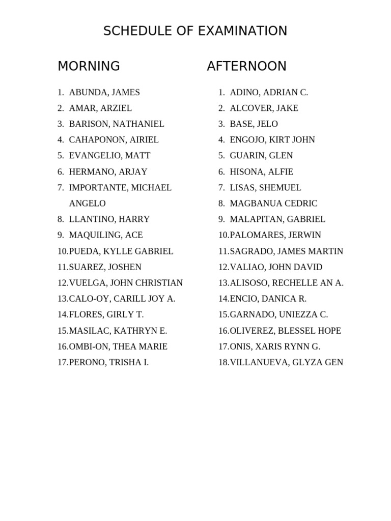 Schedule of Examination | PDF