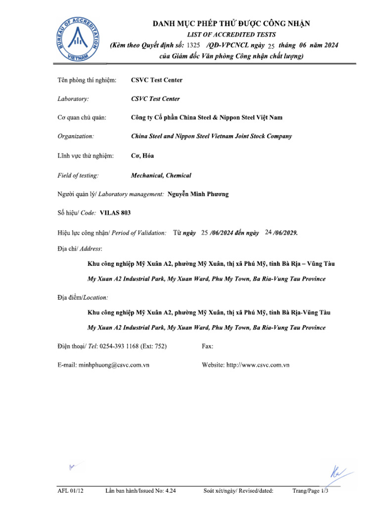 Thử Nghiệm - Csvc Test Center | PDF