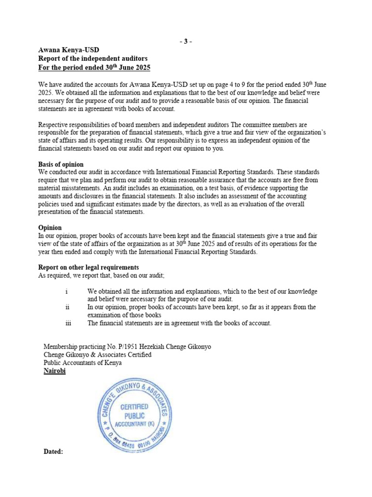 Awana Auditors Report Usd | PDF