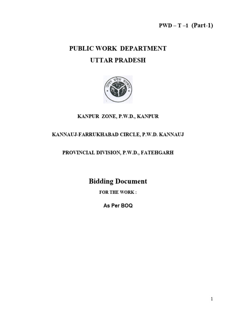 UP PWD Kanpur Zone Bidding Document | PDF | Specification (Technical ...