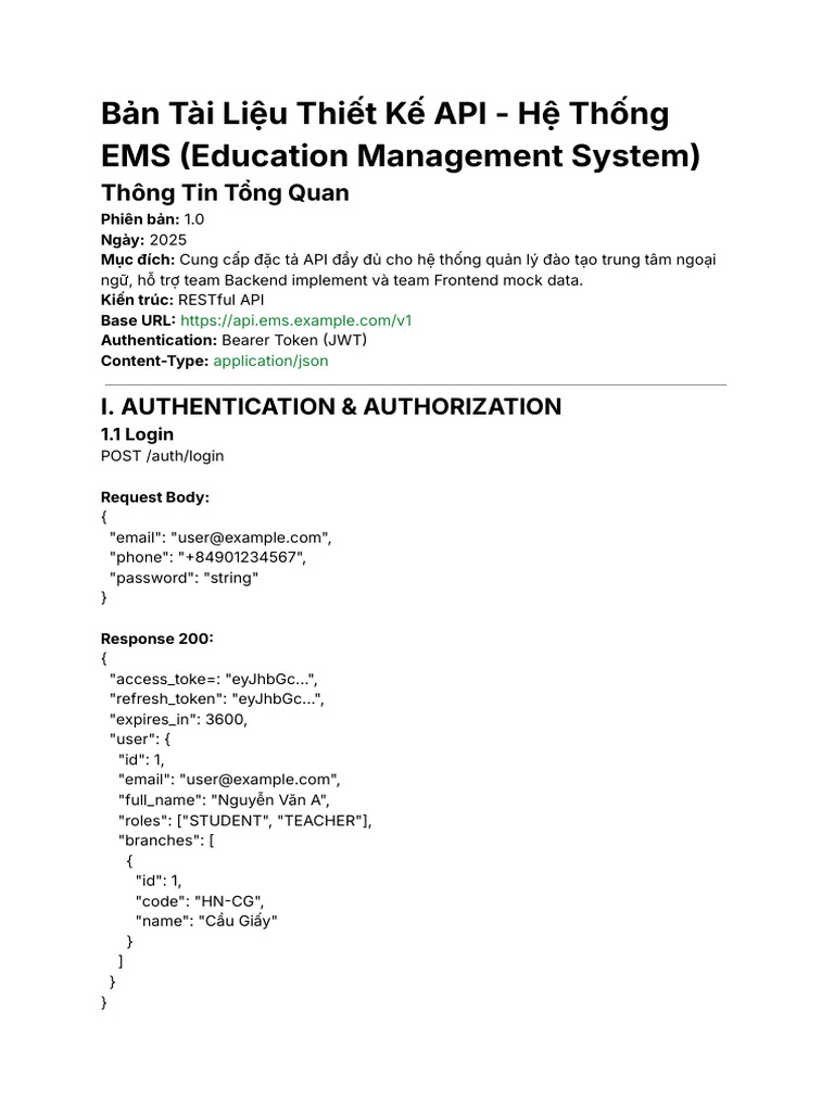 API Design Document for EMS System | PDF