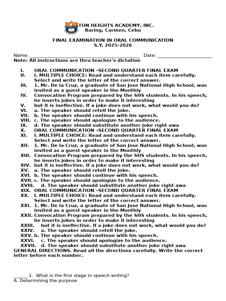 final exam senior high NOV. 17-18, 2025 (2) | PDF | Strength Training ...
