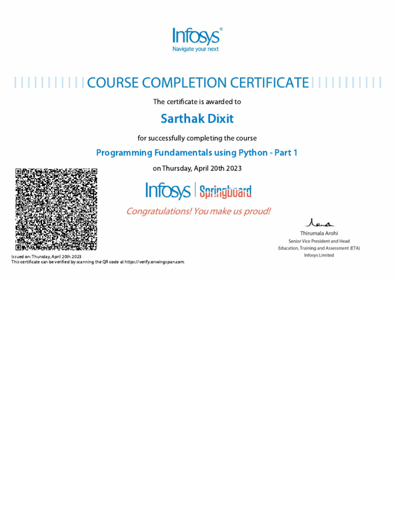 Python Programming Fundamentals Certificate | PDF
