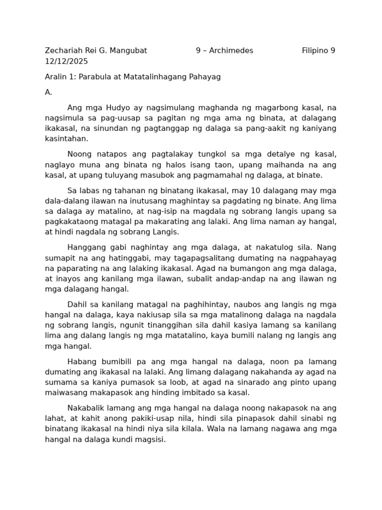 Filipino Parabula, & Matatalinhagang Pahayag Activity | PDF