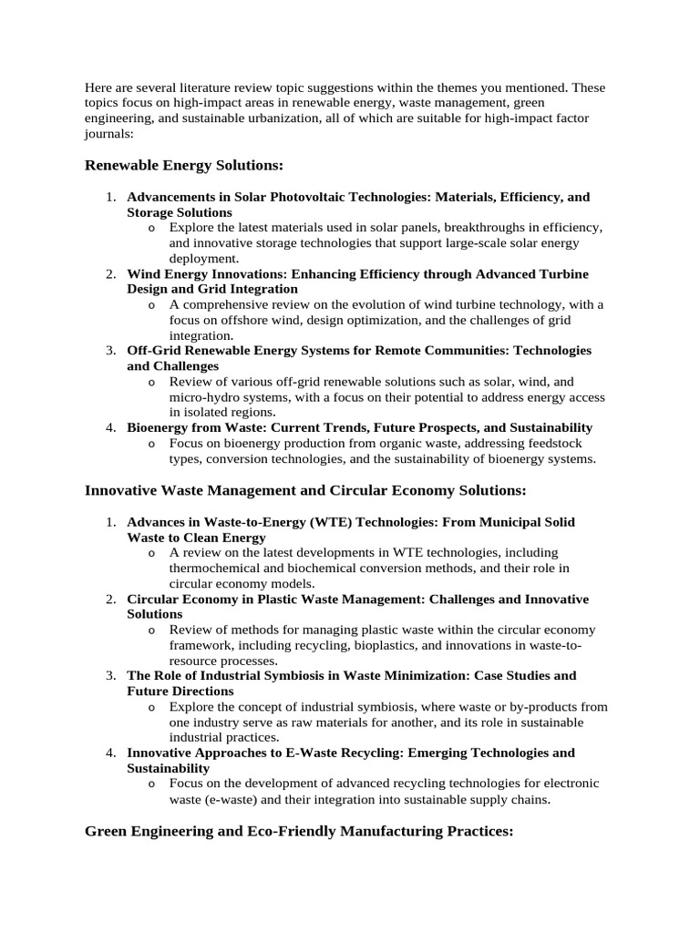 Literature Review Topics on Sustainability | PDF | Environmental ...