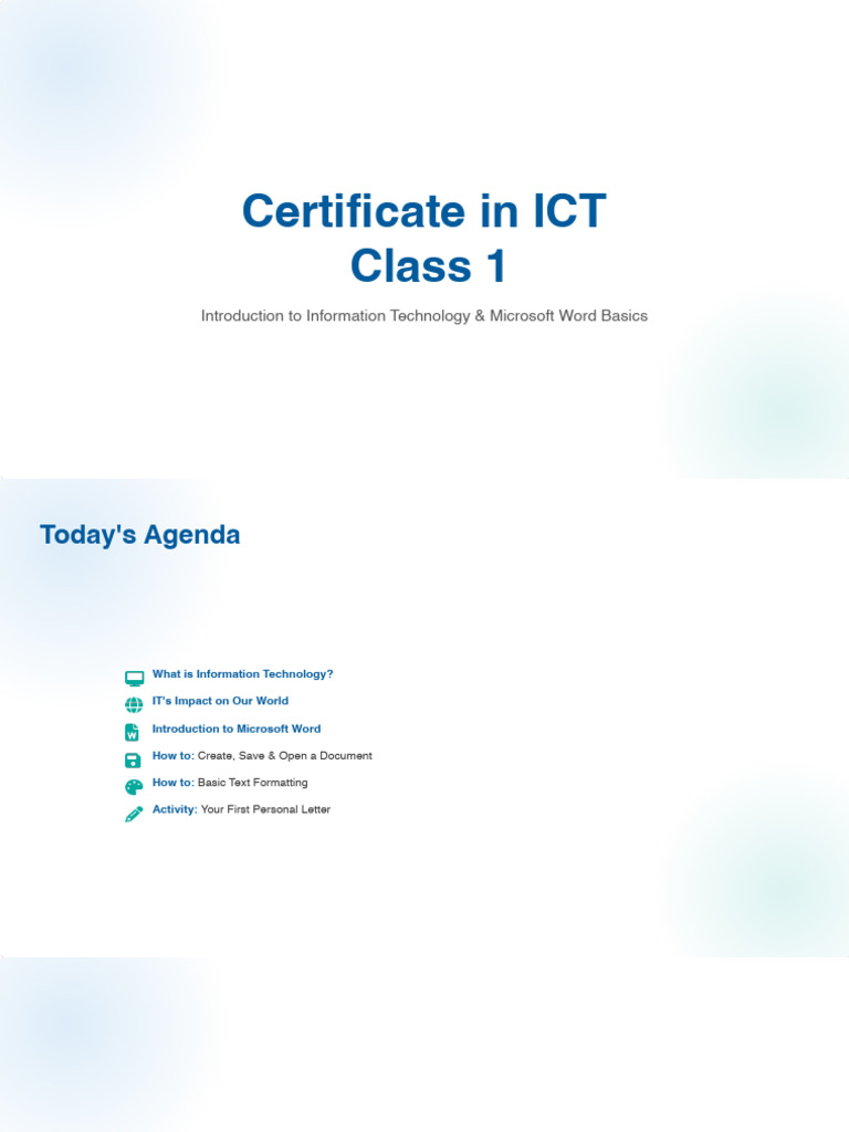 ICT Certificate: IT & Microsoft Word Basics | PDF | Microsoft Word ...