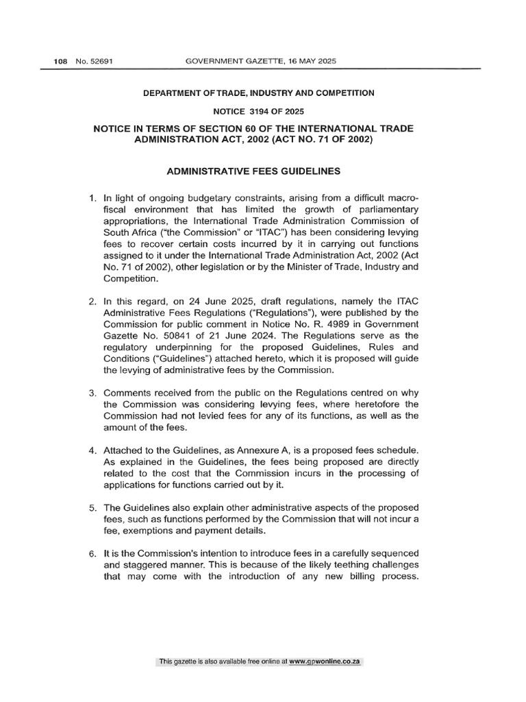 ITAC Notice 3194 of 2025 Administration Fees Guidelines | PDF