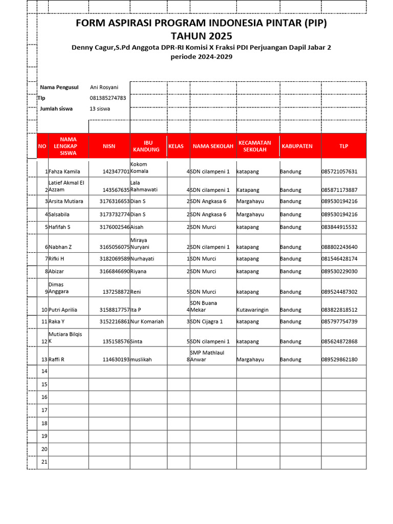 Form Aspirasi Pip | PDF