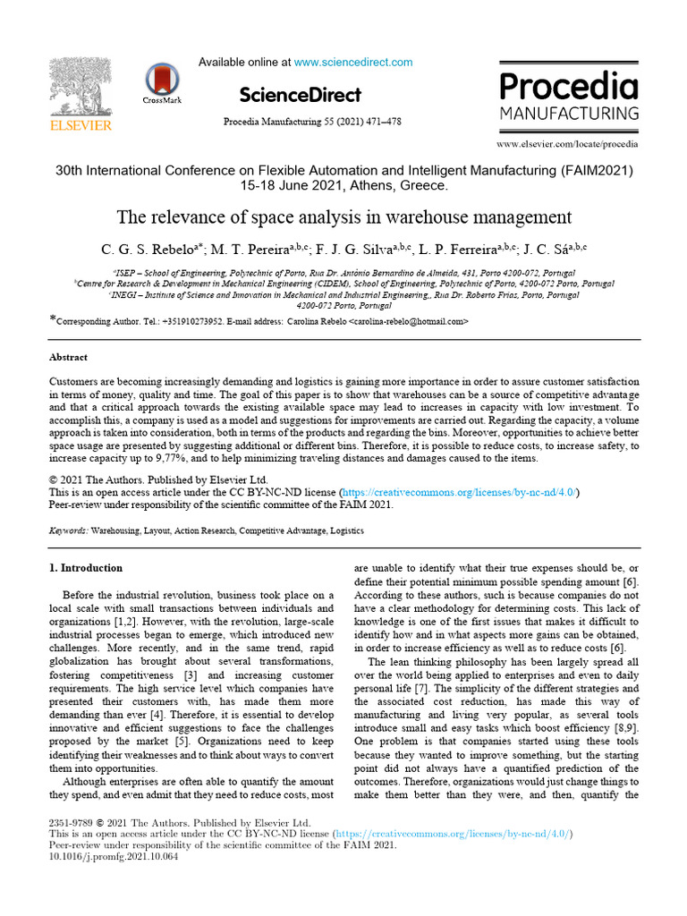Space Analysis in Warehouse Management | PDF | Supply Chain | Methodology