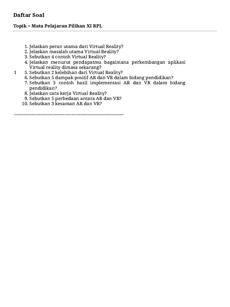 Soal Virtual Reality dan Augmented Reality | PDF