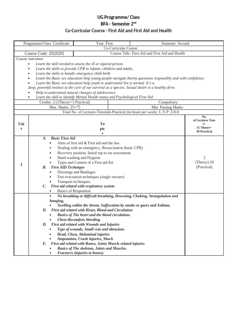 First Aid and Health Course Overview | PDF | First Aid | Mental Disorder