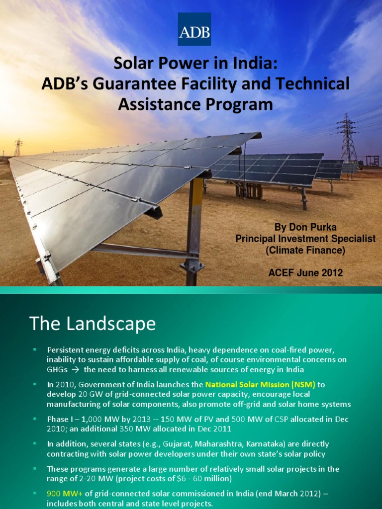 Don Purka Solar Power in India ADB's Guarantee Facility and Technical