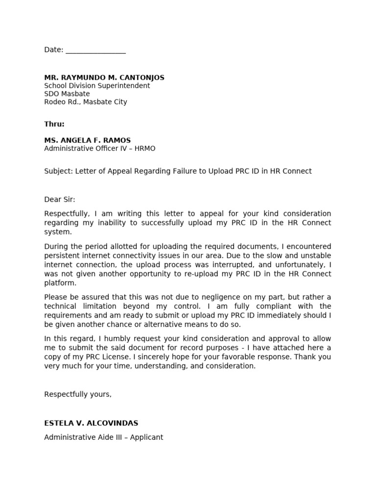 Appeal for PRC ID Upload Issue | PDF