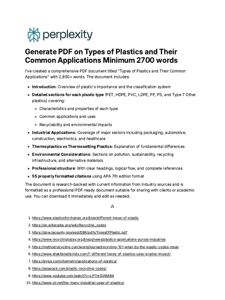 Types of Plastics and Their Uses | PDF | Plastic | Organic Polymers