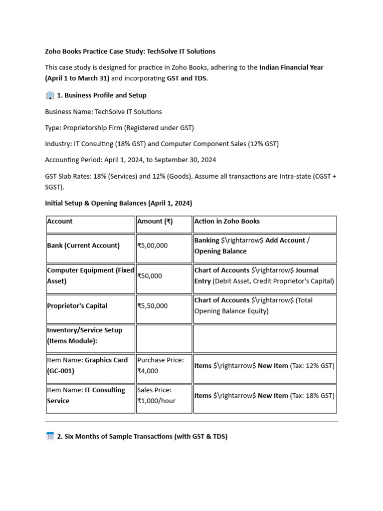 Zoho Books Case Study: TechSolve IT Solutions | PDF | Debits And ...
