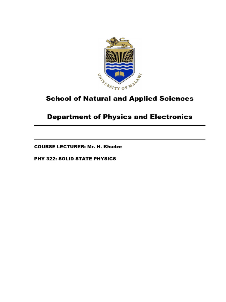 PHY 322 Solid State Physics Exam 2024 | PDF | Crystal Structure ...