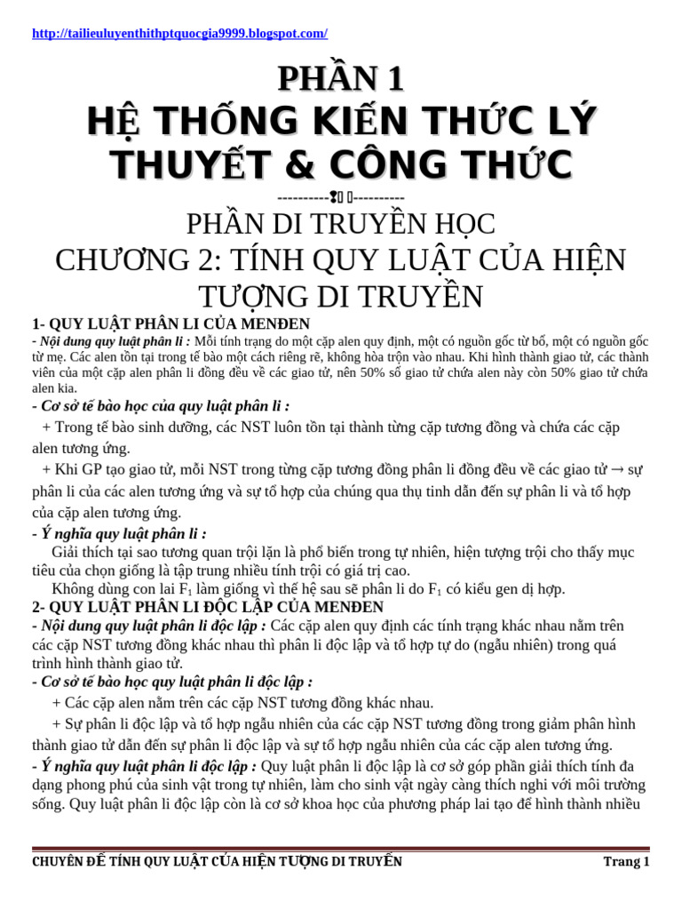 On Tap Phan Quy Luat Di Truyen Day Du Rat Hay | PDF