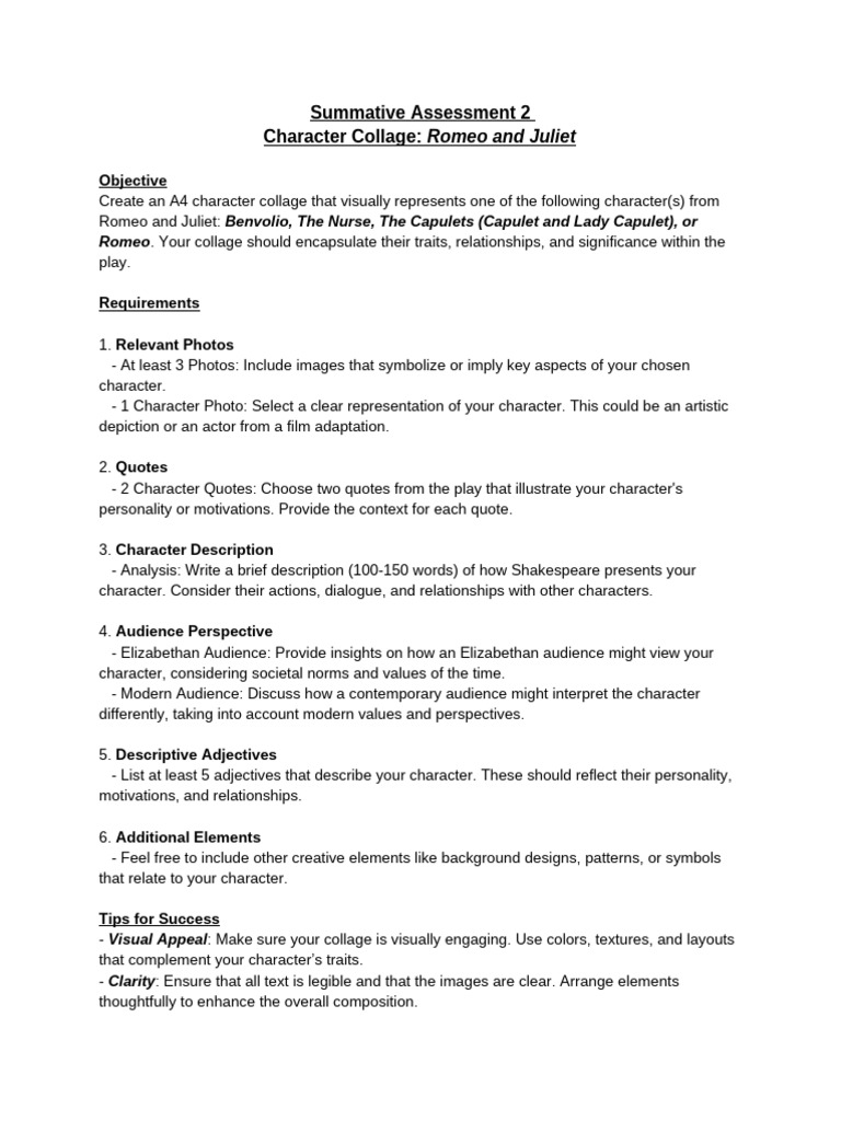Character Collage for Romeo and Juliet | PDF | Characters In Romeo And ...