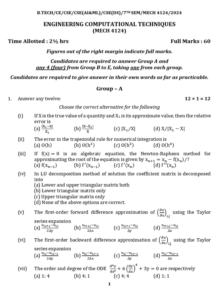 Engineering Computational Techniques Exam | PDF | Numerical Analysis ...