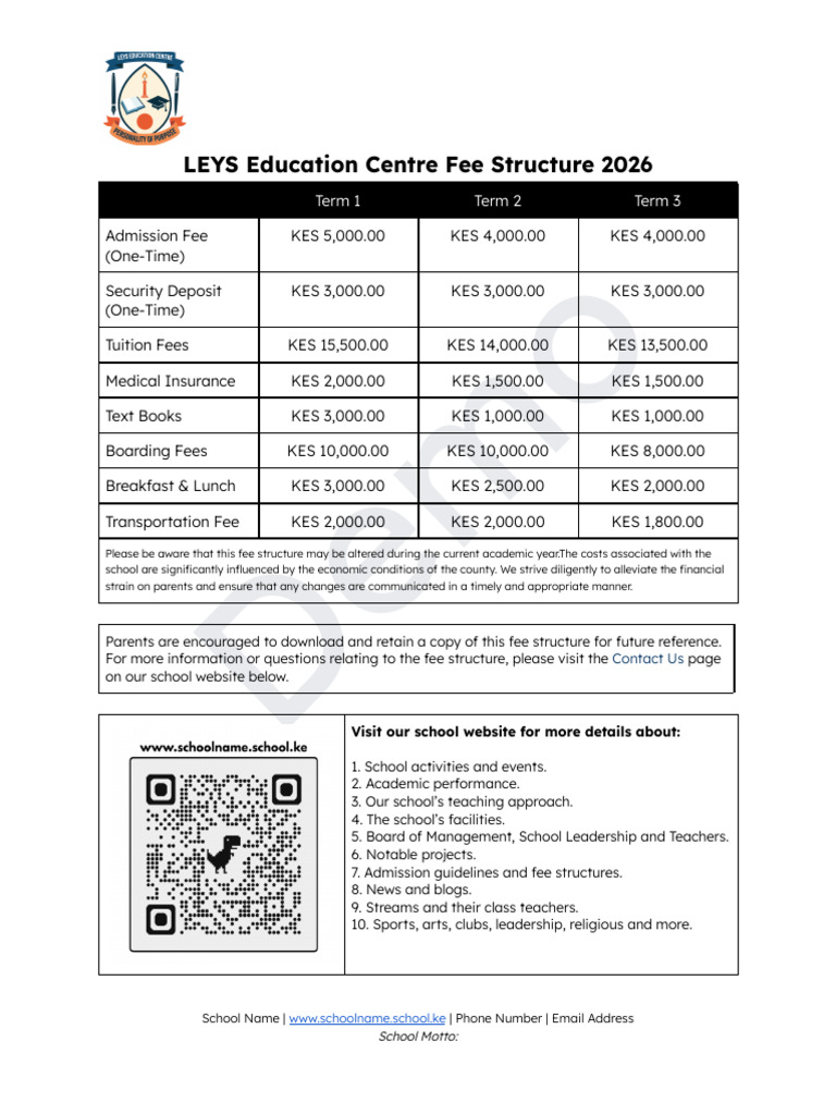 Primary & Junior Secondary School Fee Structure 2026 Template | PDF ...