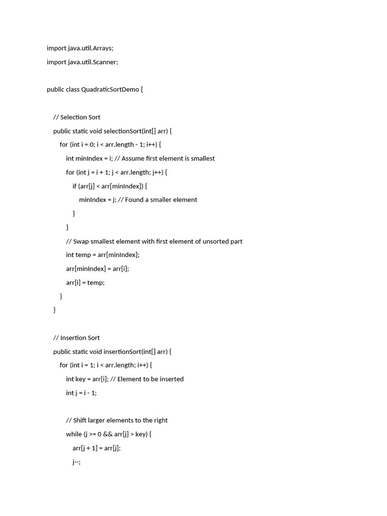 Java Selection and Insertion Sort Demo | PDF