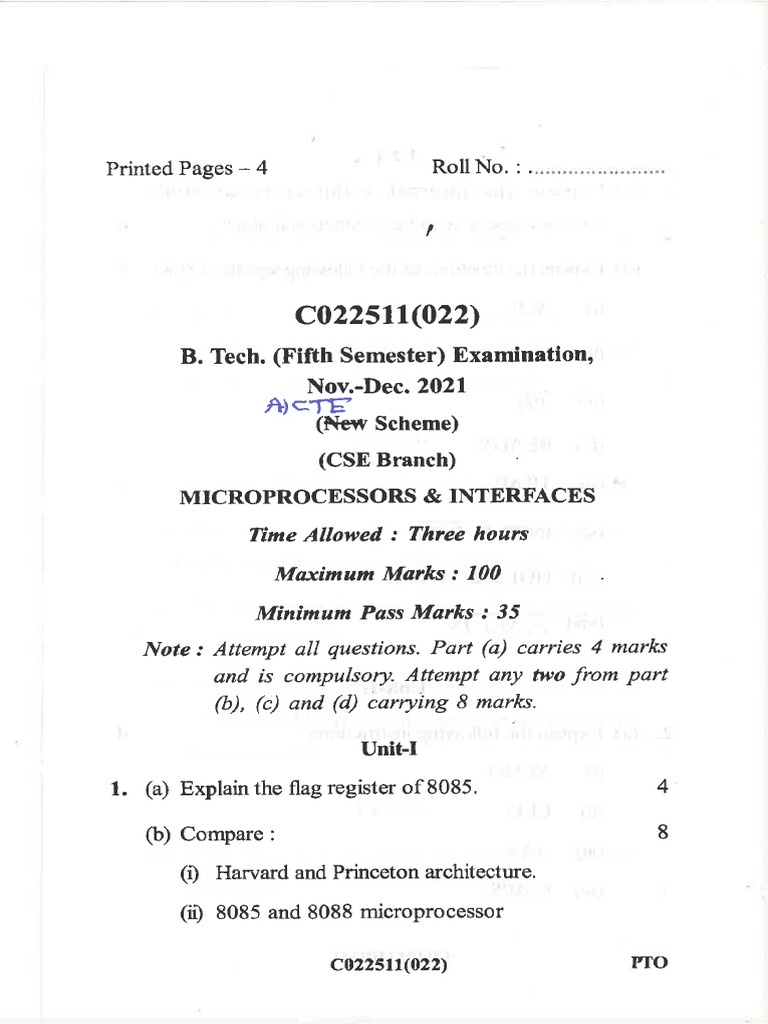 2021 Nov Dec Microprocessors & Interfaces (AICTE) | PDF
