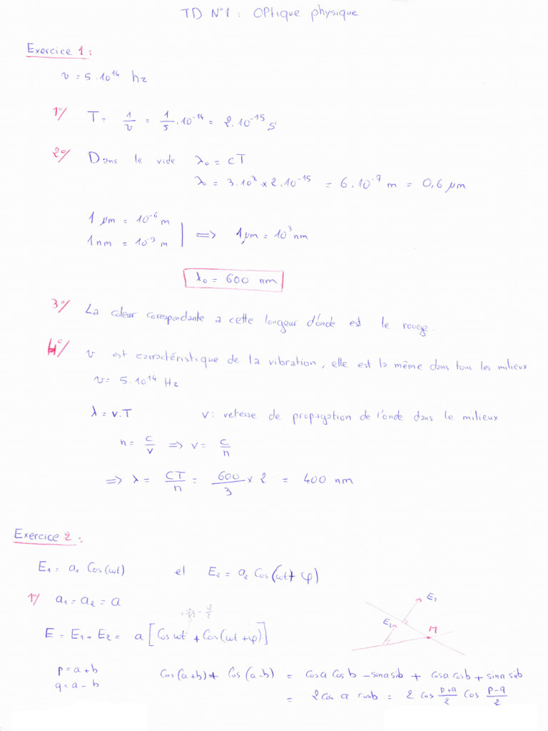 Correction TD1 Optique Ondulatoire | PDF