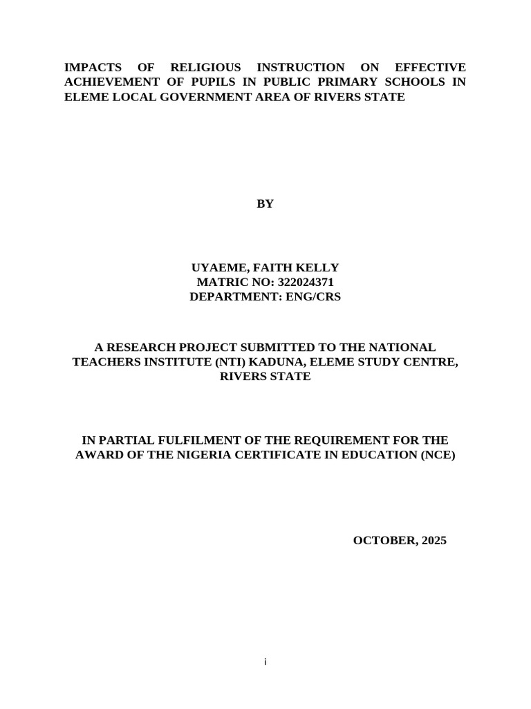 Complete Work On Impact of Religious Instruction N Effective ...