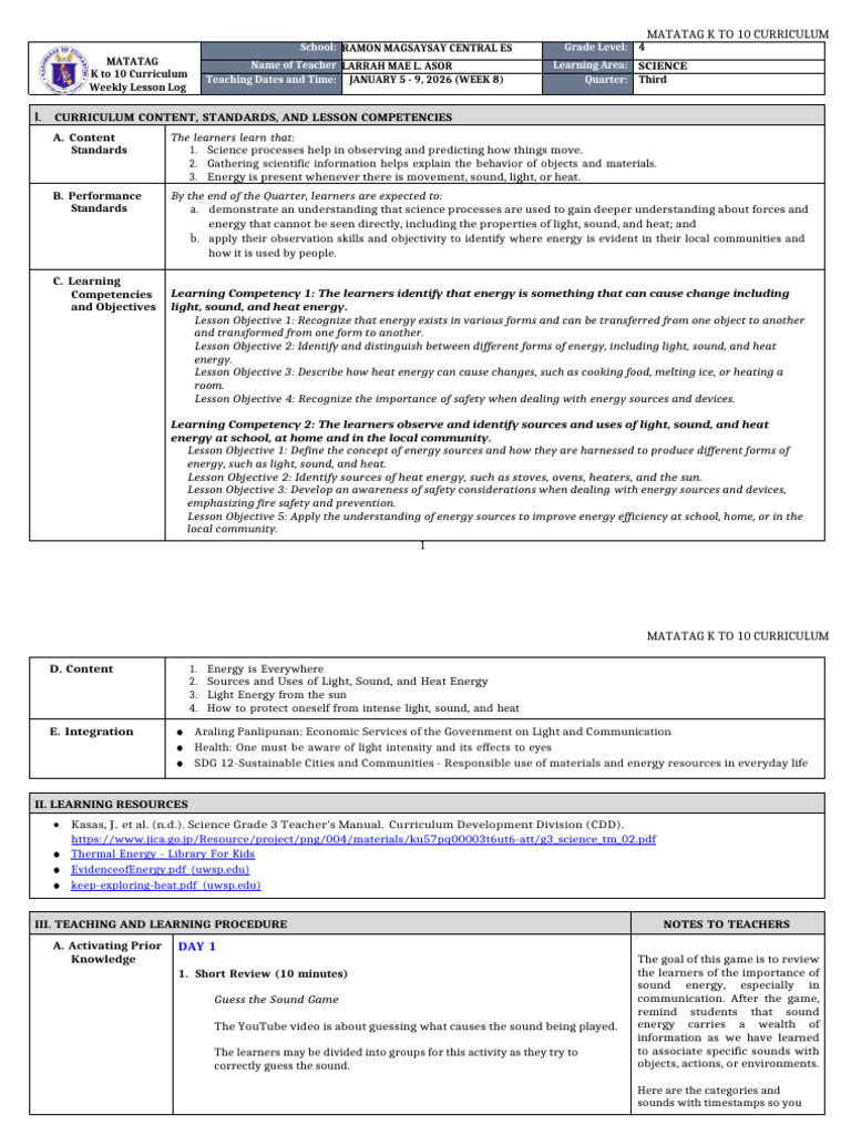 K-10 Science Curriculum: Energy Concepts | PDF | Learning | Heat