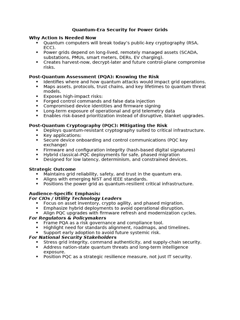 Quantum-Era Security For Power Grids by PQA and PQC | PDF