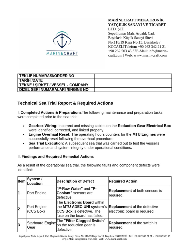 Marinecraft Technical Sea Trial Report | PDF | Computer Engineering ...