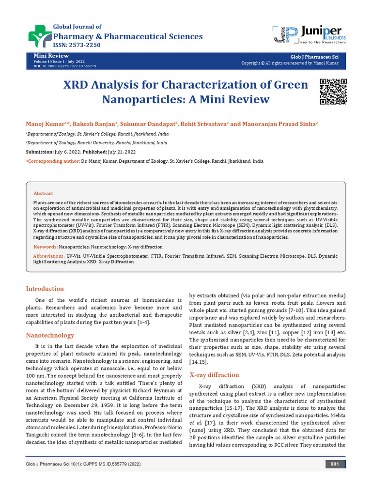 6 XRD Analysis For Characterization of Green | PDF | Nanotechnology ...