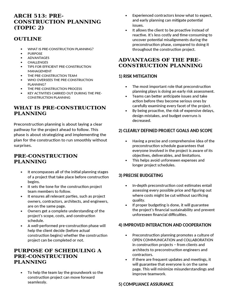Pre Construction Planning | PDF | Cost–Benefit Analysis | Construction ...