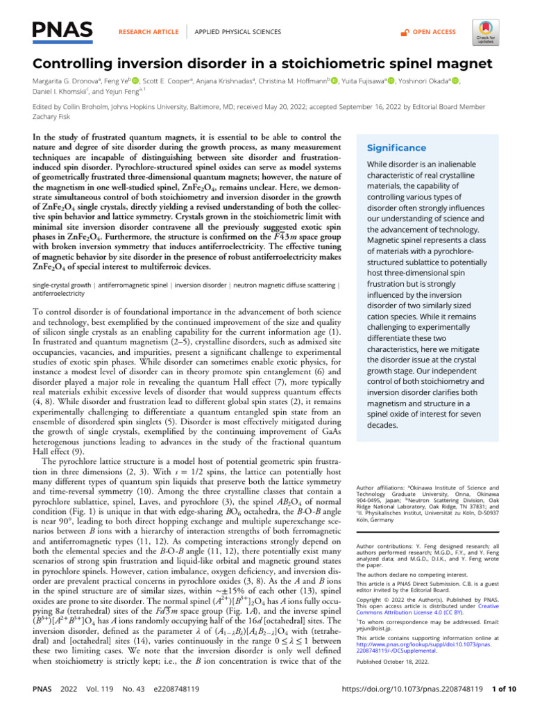 Dronova Et Al Controlling Inversion Disorder in A Stoichiometric Spinel ...