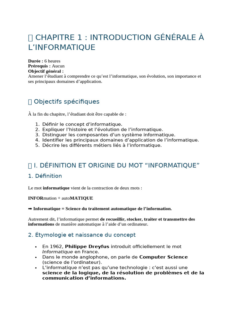 Introduction à l'informatique et ses enjeux | PDF | Informatique ...